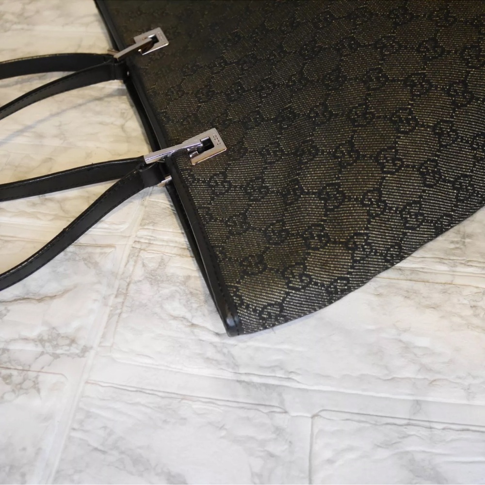 Gucci Black Denim Canvas GG Monogram Tote Bag - Picture 8 of 13